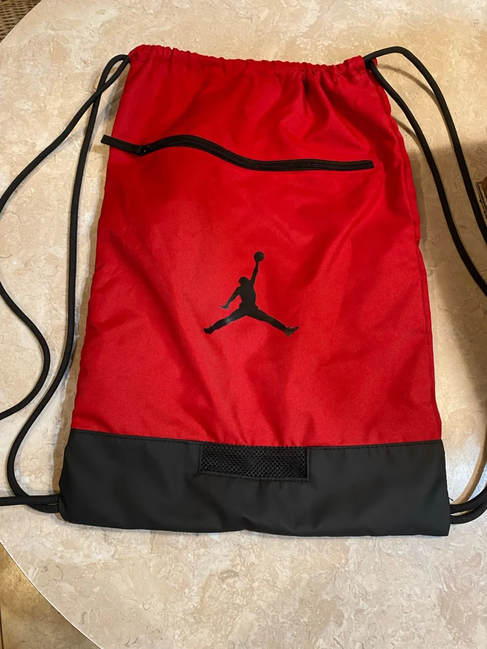 Jordan Red and Black Drawstring Gym Sack with Jumpman Logo